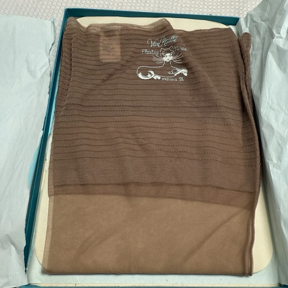 Vtg 50s VAN RAALTE Flextop Nines Drama 9.5 Nylon‎ Hose Stockings Seam New Box